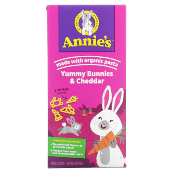 Bunny Pasta, Паста в форме кролика и вкусный чеддер, 6 унций (170 г) Annie's