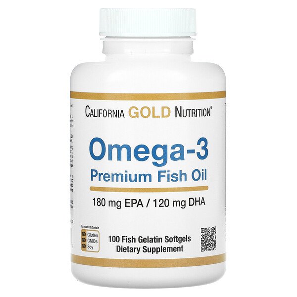 Омега-3 рыбий жир премиум-класса, 180 EPA / 120 DHA, 100 мягких желатиновых капсул из рыбьего желатина California Gold Nutrition
