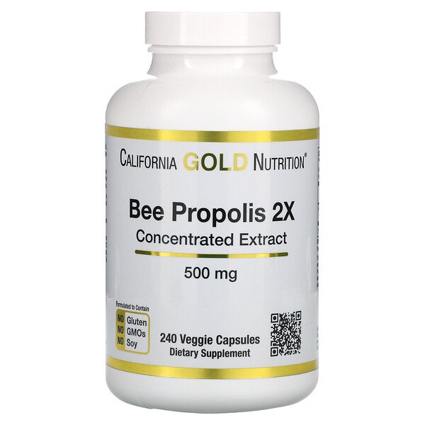 Пчелиный прополис 2X, концентрированный экстракт, 500 мг, 240 растительных капсул California Gold Nutrition
