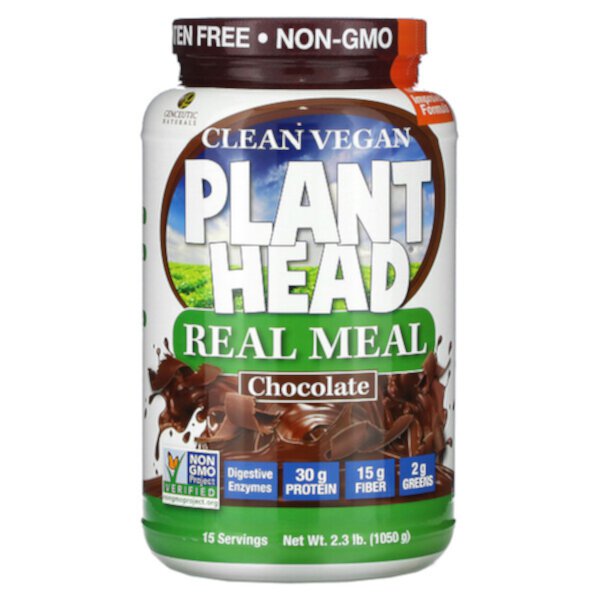 Clean Vegan Plant Head, Real Meal, шоколад, 2,3 фунта (1050 г) Genceutic Naturals