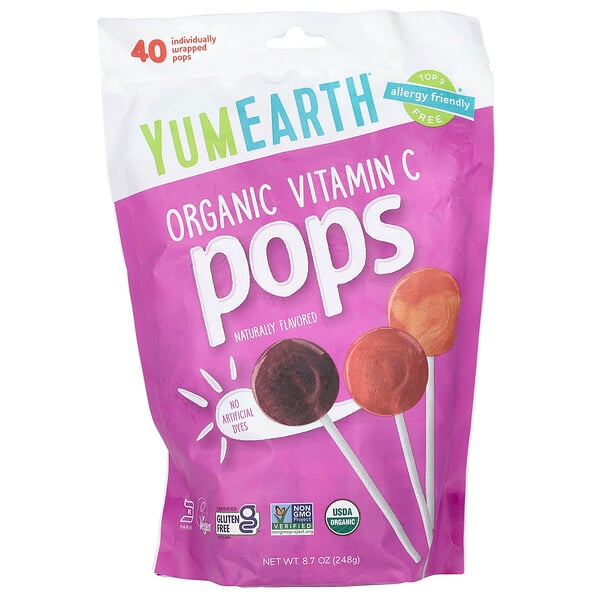 Organic Pops, Витамин С, разные вкусы, 40 хлопьев, 8,5 унций (241 г) YuMe