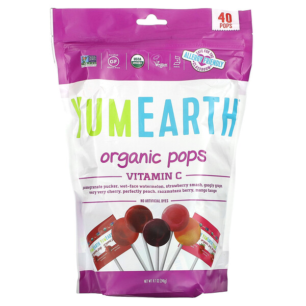 Organic Pops, Витамин С, разные вкусы, 40 хлопьев, 8,5 унций (241 г) YuMe