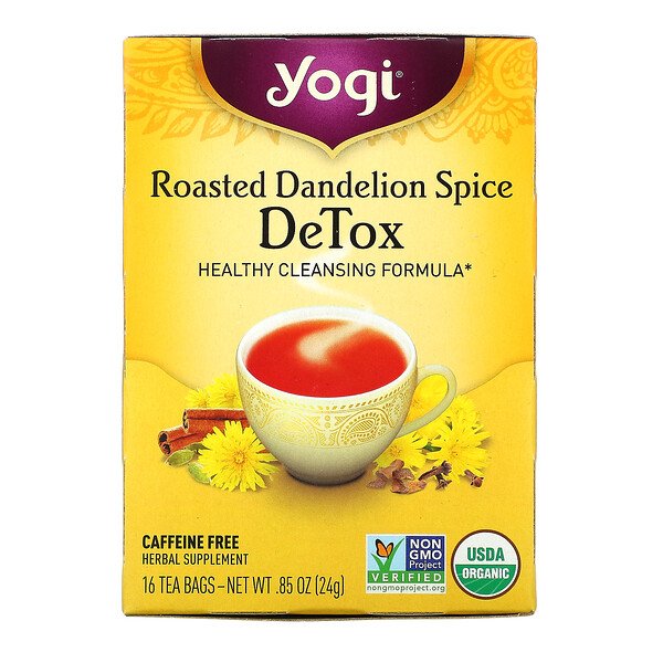 Detox, Жареный одуванчик, без кофеина, 16 чайных пакетиков, 0,85 унции (24 г) Yogi Tea