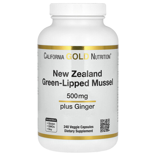 New Zealand Green-Lipped Mussel Plus Ginger, 500 mg, 240 Veggie Capsules (Капсулы на растительной основе) California Gold Nutrition