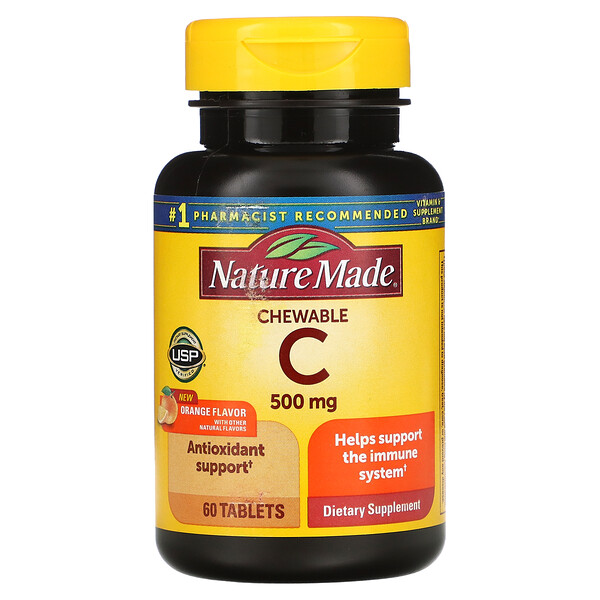 Vitamin C Chewable, Orange, 500 mg, 60 Tablets (Таблетки) Nature Made