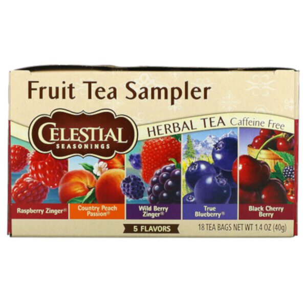 Fruit Tea Sampler, Травяной чай, без кофеина, 5 вкусов, 18 чайных пакетиков, 1,4 унции (40 г) Celestial Seasonings