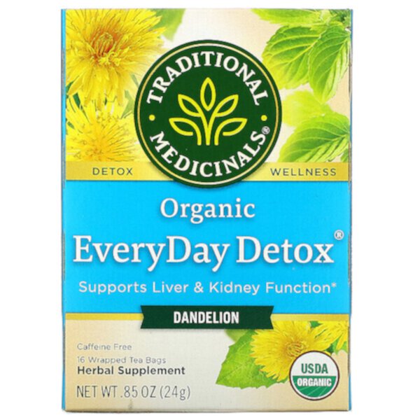 Organic EveryDay Detox, Одуванчик, без кофеина, 16 чайных пакетиков в упаковке, 0,85 (24 г) Traditional Medicinals
