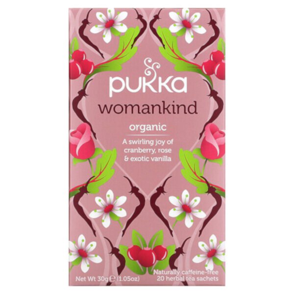 Органический травяной чай, Womankind, без кофеина, 20 пакетиков травяного чая, 0,05 унции (1,5 г) Pukka