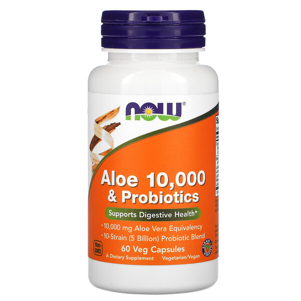 Алоэ 10,000 и Пробиотики - 60 растительных капсул - NOW Foods NOW Foods