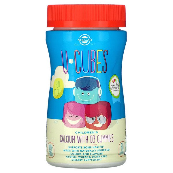 U-Cubes, Детский кальций с D3, розовый лимонад, черника, клубника, 60 жевательных конфет Solgar