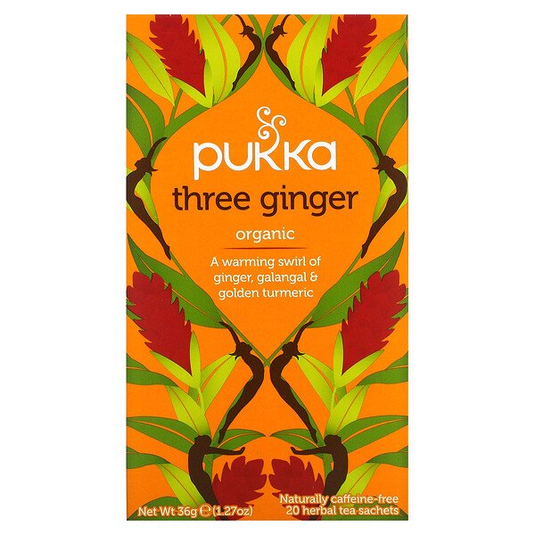 Органический травяной чай, Три имбиря, без кофеина, 20 пакетиков по 0,06 унции (18 г) каждый Pukka Herbs