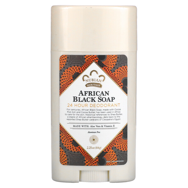 24-часовой дезодорант, африканское черное мыло, 2,25 унции (64 г) Nubian Heritage