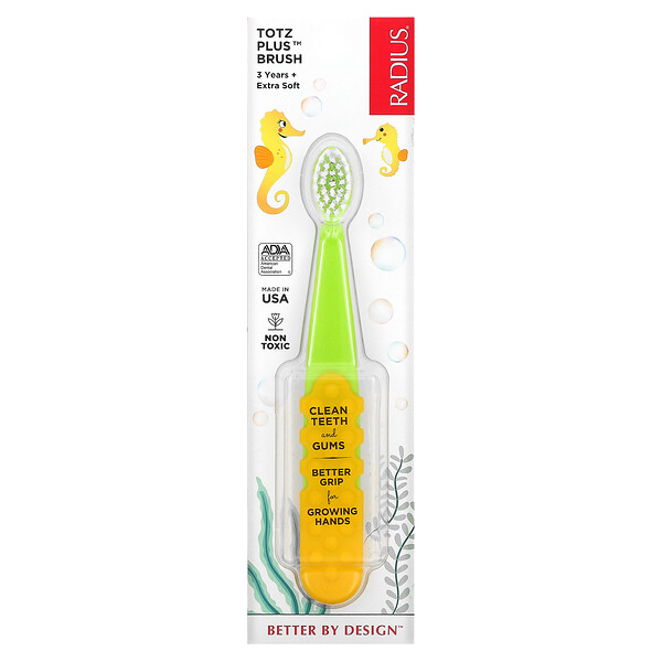 Totz Plus Brush, для детей от 3 лет, очень мягкая, зелено-желтая, 1 зубная щетка RADIUS