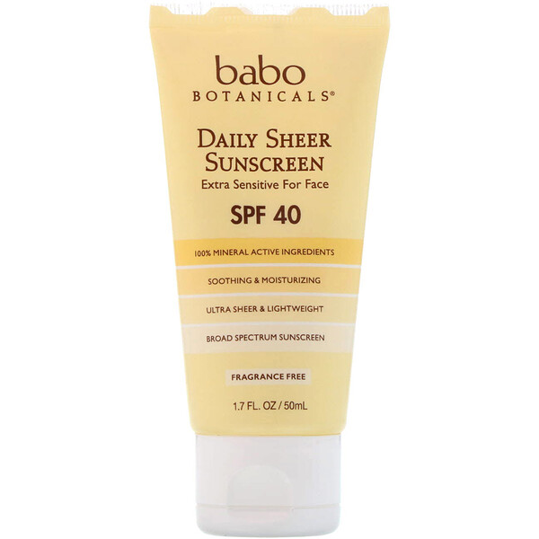 Daily Sheer Mineral Sunscreen, SPF 40, 1,7 ж. унц. (50 мл) Babo Botanicals