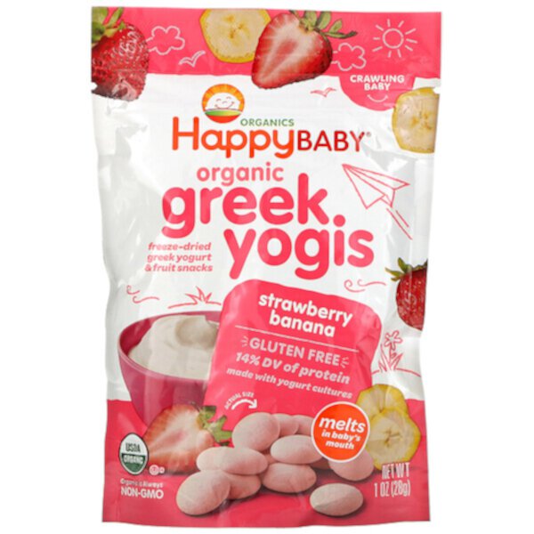 Organic Greek Yogis, Клубнично-банановый, 1 унция (28 г) Happy Family Organics