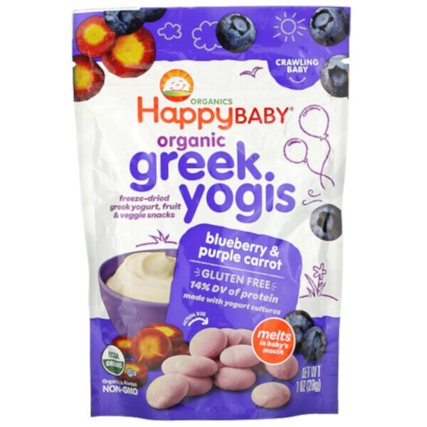 Organic Greek Yogis, Черника и фиолетовая морковь, 1 унция (28 г) Happy Family Organics