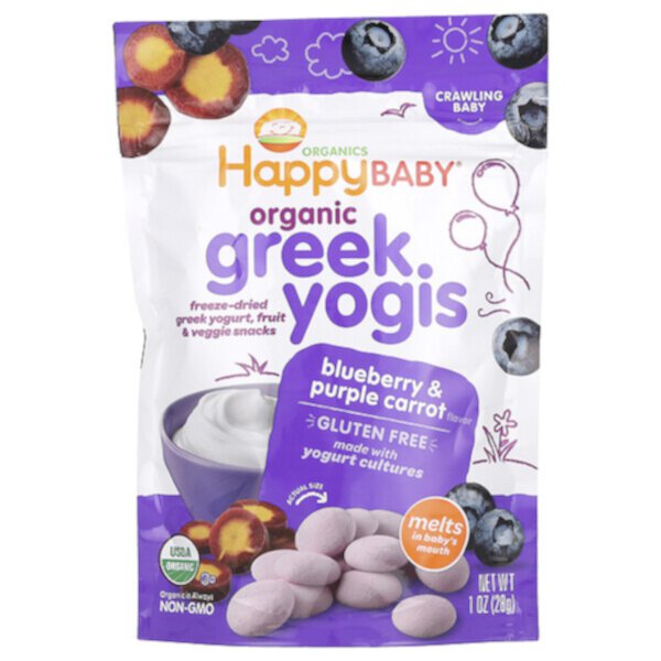 Organic Greek Yogis, Черника и фиолетовая морковь, 1 унция (28 г) Happy Family Organics