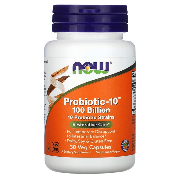 Пробиотик-10, Восстанавливающий уход, 100 миллиардов, 30 растительных капсул NOW Foods