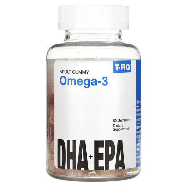 Омега-3 в жевательных конфетах для взрослых, DHA + EPA, лимон, апельсин, клубника - 60 жевательных конфет - T-RQ T-RQ