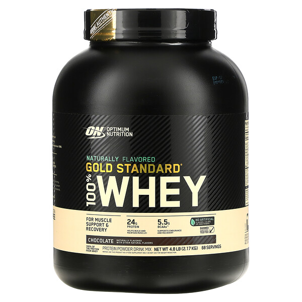 Gold Standard, 100% Whey, натуральный ароматизатор, шоколад, 4,8 фунта (2,17 кг) Optimum Nutrition