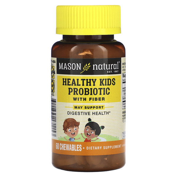Пробиотик Healthy Kids с клетчаткой, 60 жевательных таблеток Mason Natural