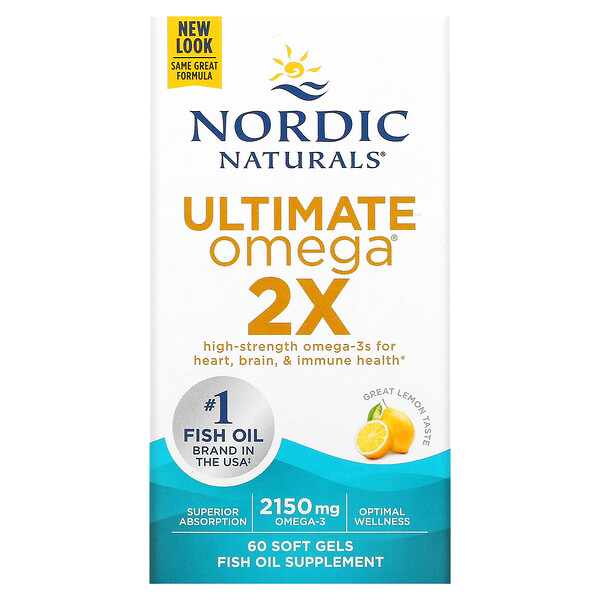 Ultimate Omega 2X, Лимон, 2150 мг, 60 мягких капсул - Nordic Naturals Nordic Naturals
