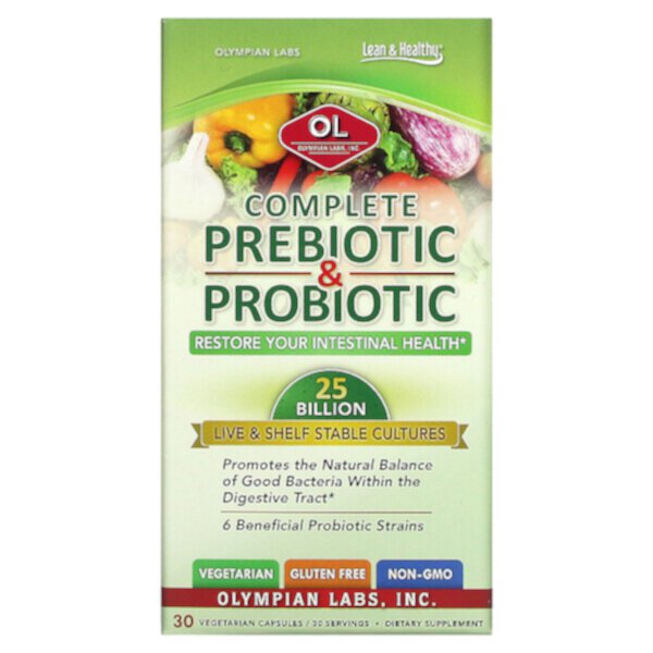 Комплекс Пребиотик и Пробиотик - 30 вегетарианских капсул - Olympian Labs Olympian Labs