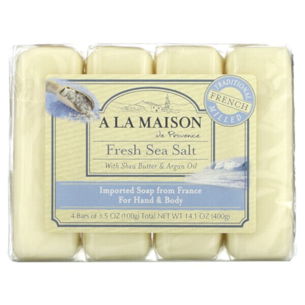 Мыло для рук и тела, свежая морская соль, 4 куска по 3,5 унции каждый A La Maison
