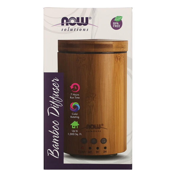 Solutions, Ультразвуковой масляный диффузор из натурального бамбука, 1 диффузор NOW Foods