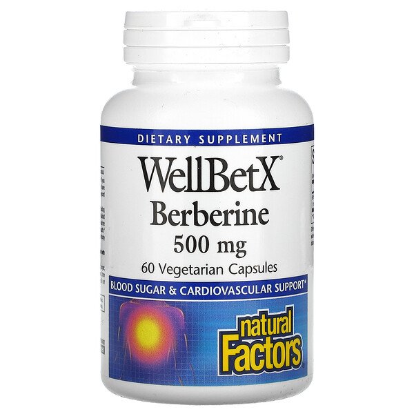 WellBetX Берберин, 500 мг, 60 вегетарианских капсул Natural Factors
