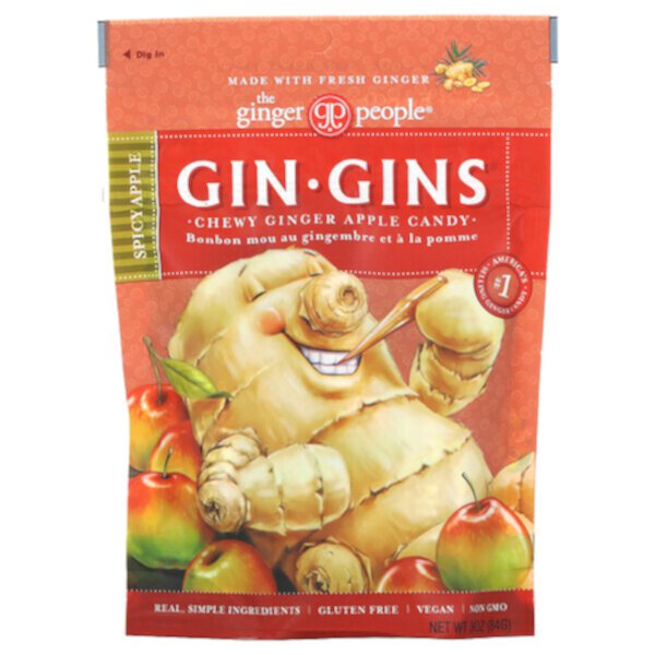 Gin·Gins, Chewy Ginger Apple Candy, Spicy Apple, 3 унции (84 г) The Ginger People