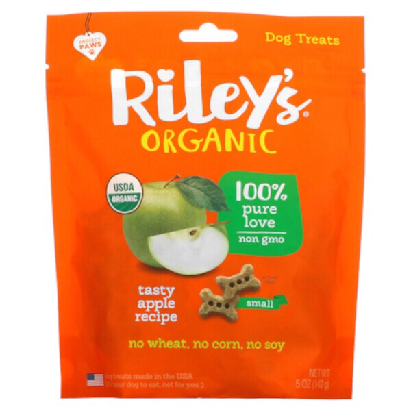 Dog Treats, Small Bone, рецепт вкусного яблока, 5 унций (142 г) Riley’s Organics