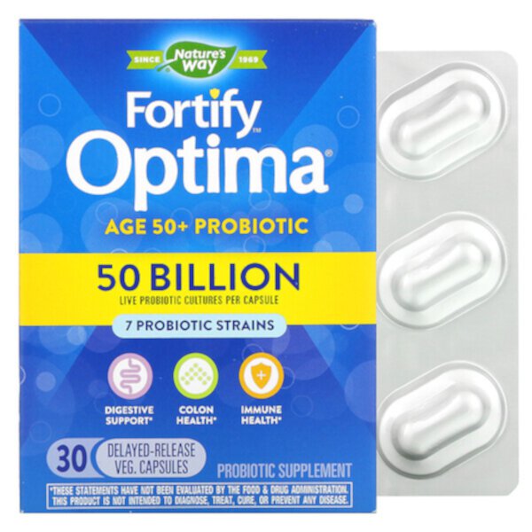 Fortify Optima Probiotic, 50+ для взрослых, 50 миллиардов, 30 растительных капсул с отсроченным высвобождением Nature's Way
