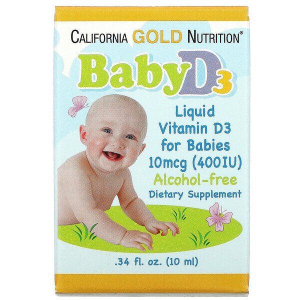 Детский жидкий витамин D3, 10 мкг (400 МЕ), 0,34 жидких унции (10 мл) California Gold Nutrition