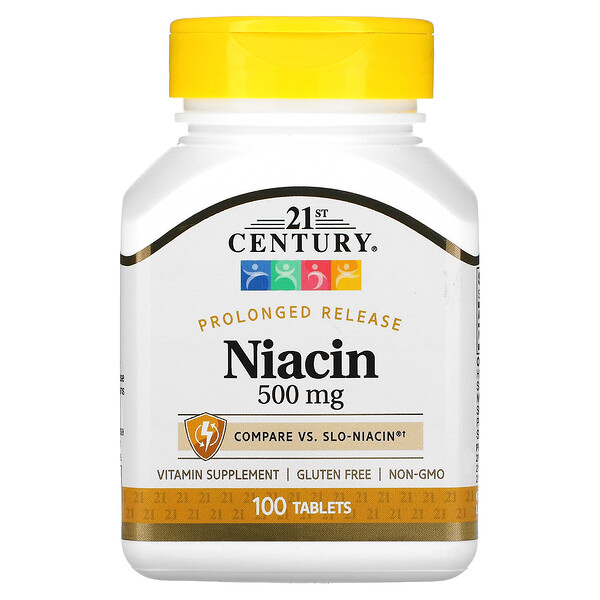 Ниацин, Продленного Высвобождения, 500 мг, 100 таблеток - 21st Century 21st Century