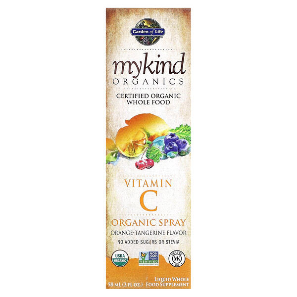MyKind Organics, Органический спрей с витамином С, апельсин-мандарин, 2 жидких унции (58 мл) Garden of Life
