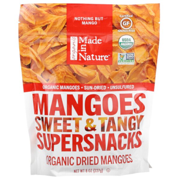 Органические сушеные манго, сладкие и острые суперзакуски, 8 унций (227 г) Made in Nature