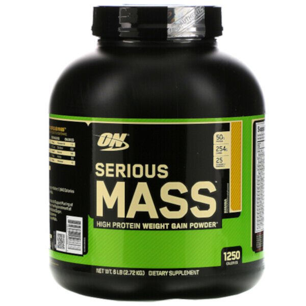 Serious Mass, Порошок для набора веса с высоким содержанием белка, банан, 6 фунтов (2,72 кг) Optimum Nutrition