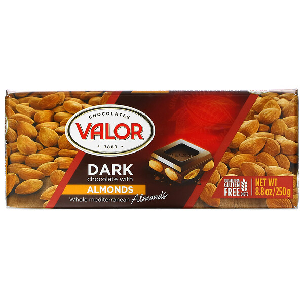 Темный шоколад, с миндалем, 8,8 унций (250 г) Valor