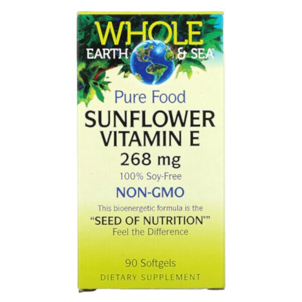 Whole Earth & Sea, Витамин Е из подсолнечника, 268 мг, 90 мягких таблеток Natural Factors