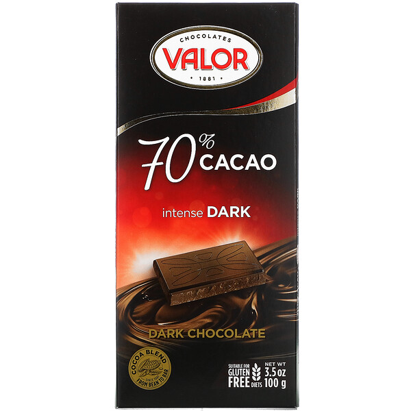 Интенсивный темный шоколад, 70% какао, 3,5 унции (100 г) Valor