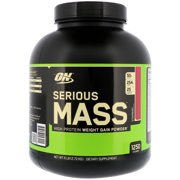 Serious Mass, Порошок для набора веса с высоким содержанием белка, клубника, 6 фунтов (2,72 кг) Optimum Nutrition