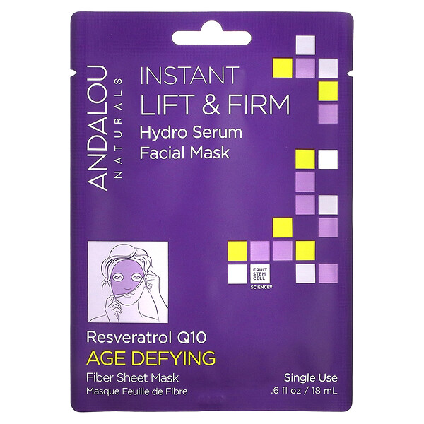 Instant Lift & Firm, Маска для лица Hydro Serum Beauty, антивозрастная, 1 одноразовая тканевая маска с клетчаткой, 0,6 ж. унц. (18 мл) Andalou Naturals