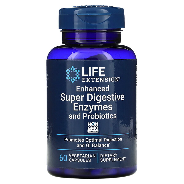 Улучшенные суперферменты для пищеварения и пробиотики - 60 вегетарианских капсул - Life Extension Life Extension