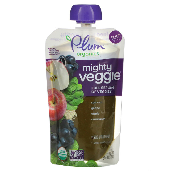 Mighty Veggie, Малыши, шпинат, виноград, яблоко, амарант, 4 унции (113 г) Plum Organics