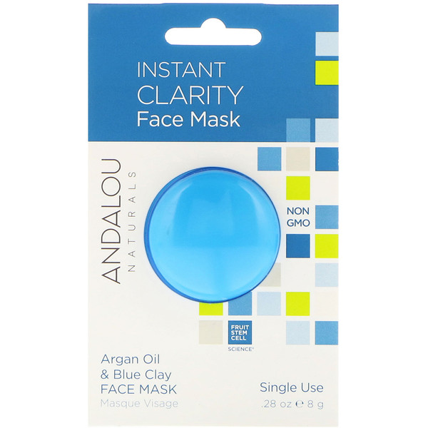 Instant Clarity, Маска для лица с аргановым маслом и голубой глиной, 0,28 унции (8 г) Andalou Naturals