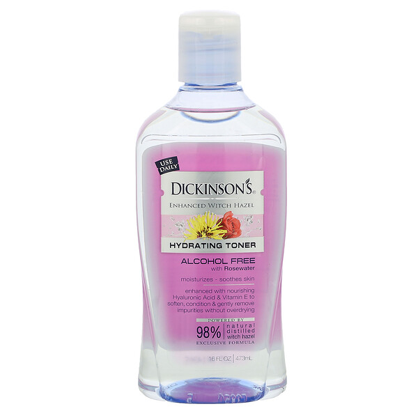 Enhanced Witch Hazel, Увлажняющий тоник с розовой водой, без спирта, 16 жидких унций (473 мл) Dickinson Brands