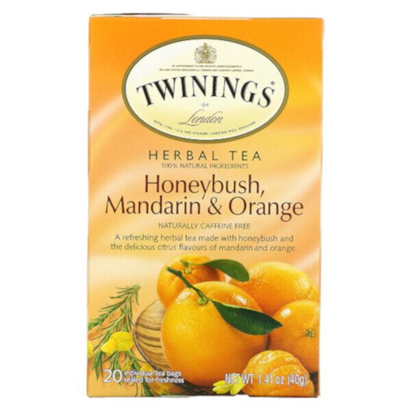 Herbal Tea, Honeybush, мандарин и апельсин, без кофеина, 20 чайных пакетиков, 1,41 унции (40 г) Twinings