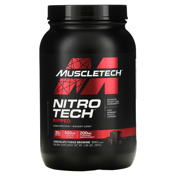 Nitro Tech Ripped, Постный белок + потеря веса, брауни с шоколадной помадкой, 2 фунта (907 г) Muscletech