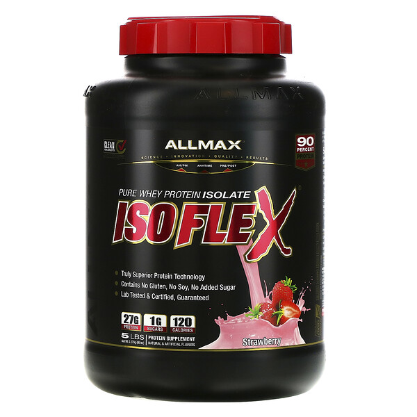 Isoflex, Чистый изолят сывороточного протеина (фильтрация ионно-заряженных частиц WPI), клубника, 5 фунтов. (2,27 кг) ALLMAX